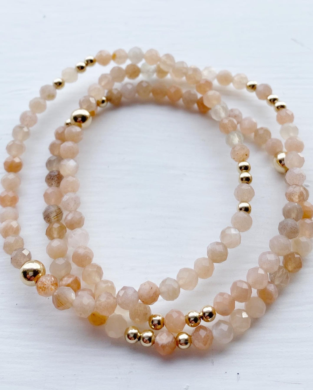 Faceted Peach Moonstone Bracelet with 14K Gold-Filled Beads