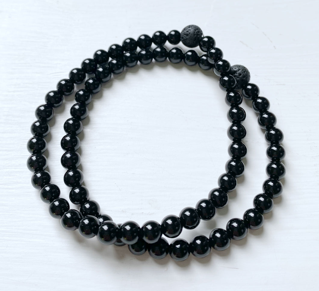 Men's Black Onyx Bracelet with Black Lava Stone