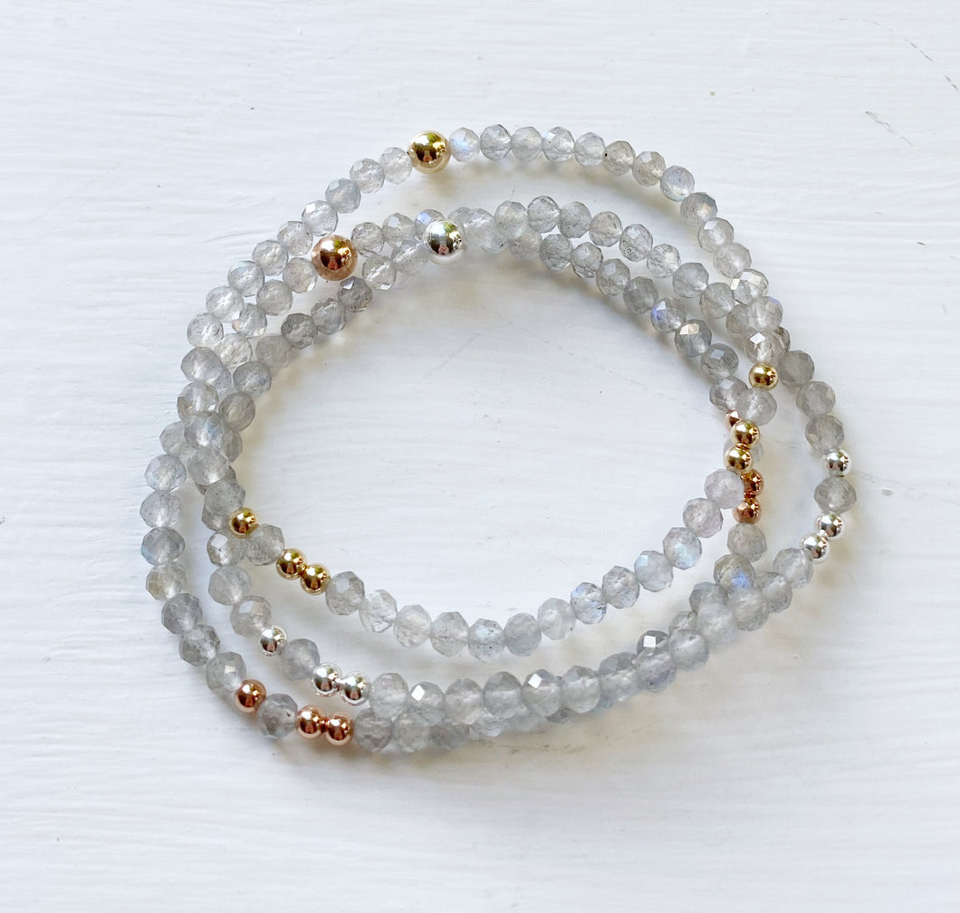 Faceted Labradorite Bracelet with 14K Rose Gold-Filled Beads