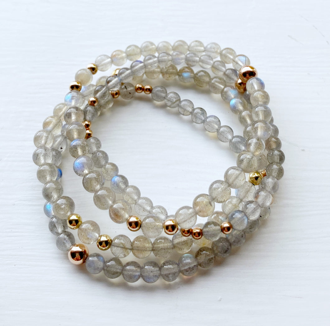 Labradorite Bracelet with 14K Rose Gold-Filled Beads
