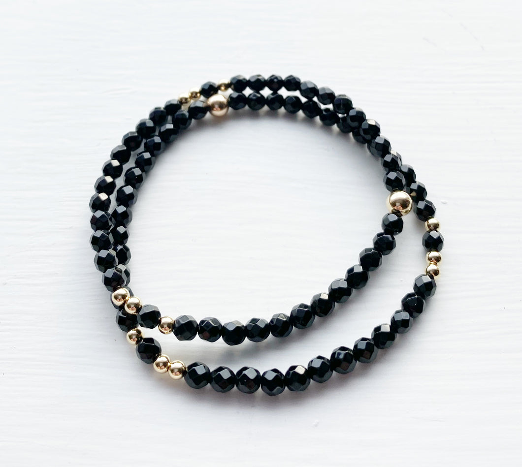 Faceted Black Onyx with 14K Gold-Filled Beads