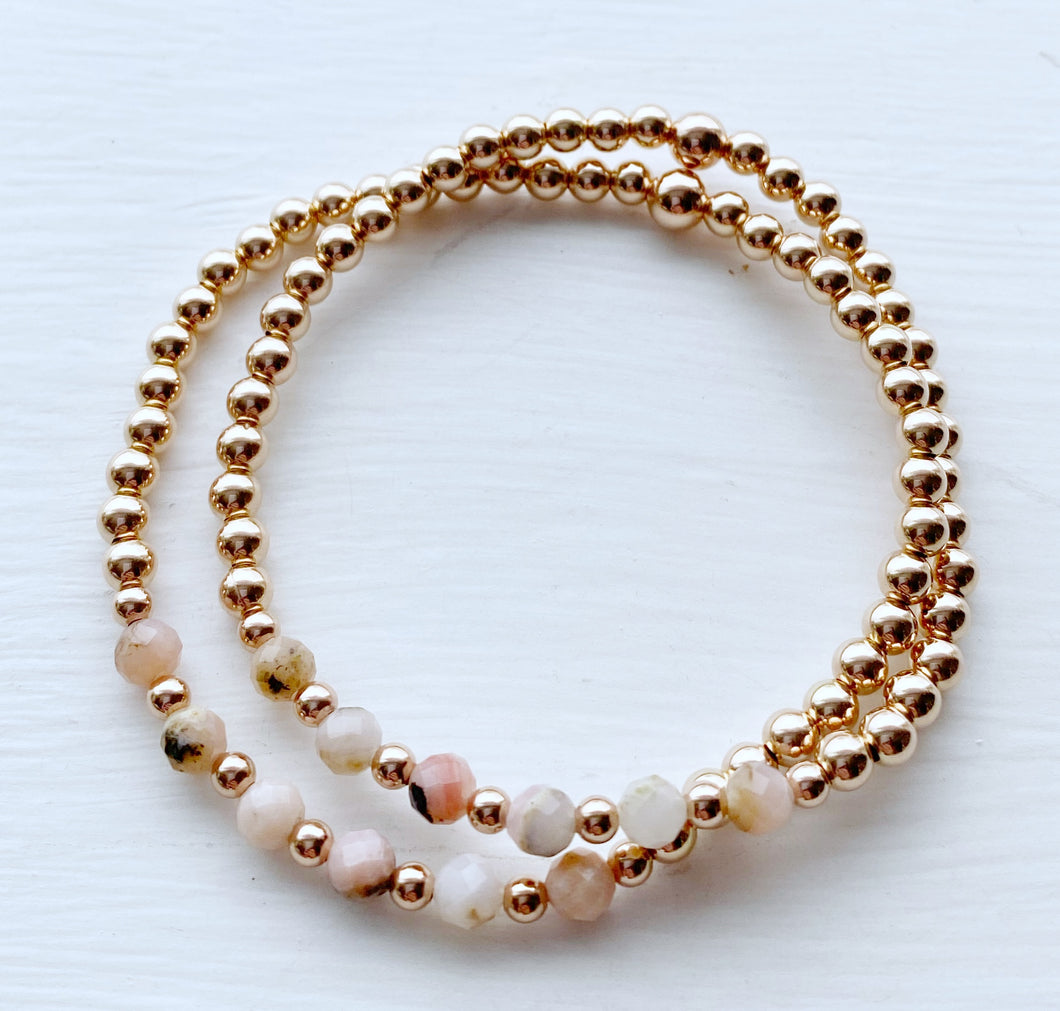 14K Rose Gold-Filled Beaded Bracelet with Faceted Peruvian Pink Opal