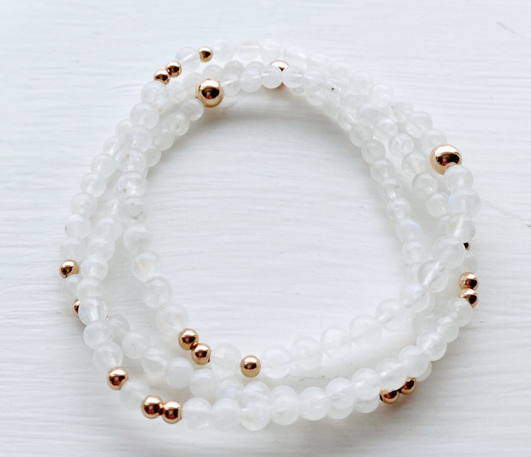 Rainbow Moonstone Bracelet with 14K Rose Gold-Filled Beads