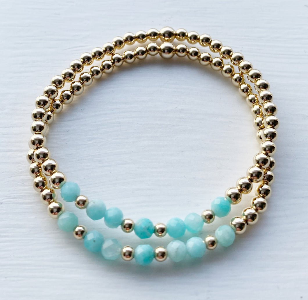 14K Gold-Filled Beaded Bracelet with Faceted Amazonite